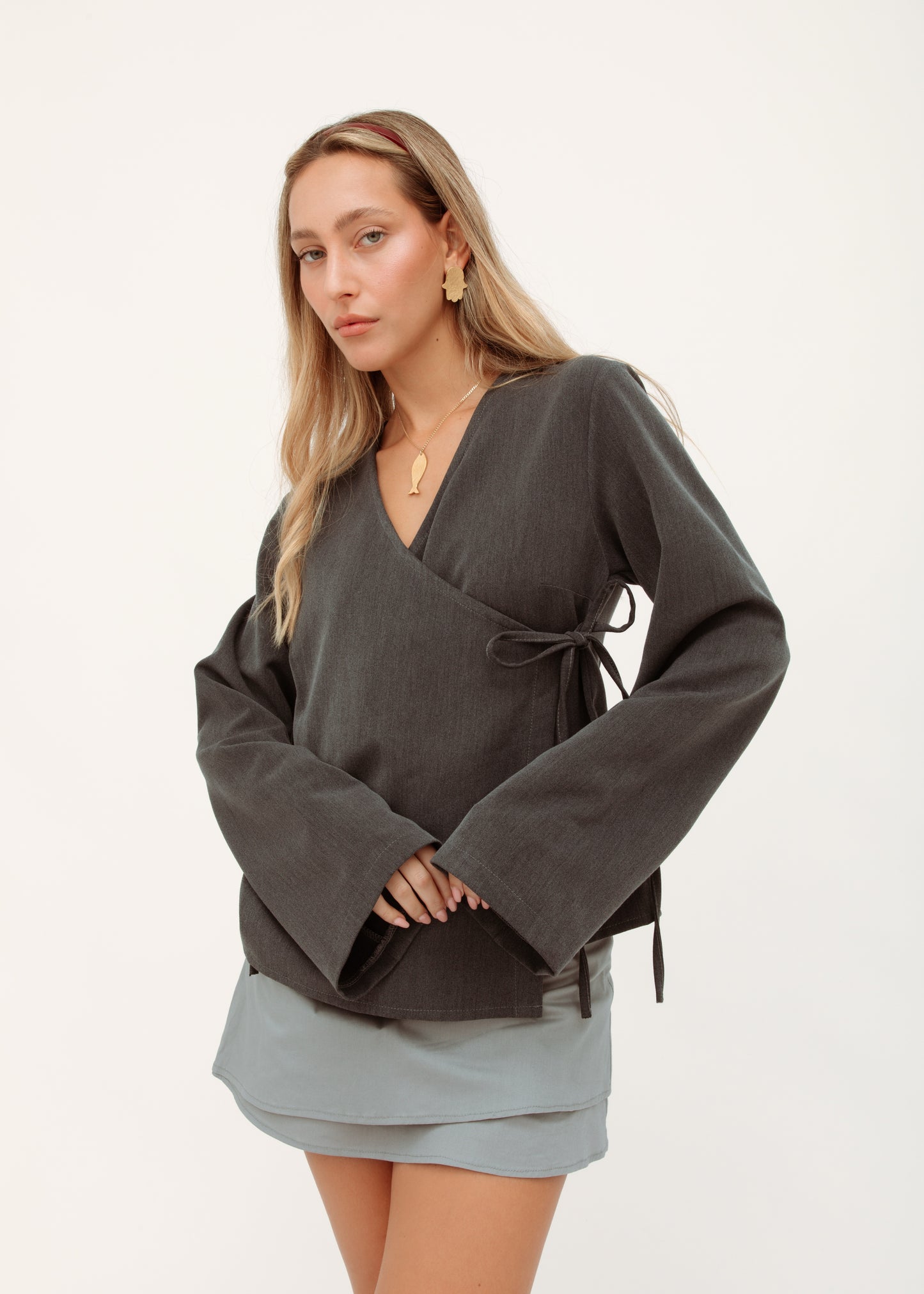 Grey Wrap Top