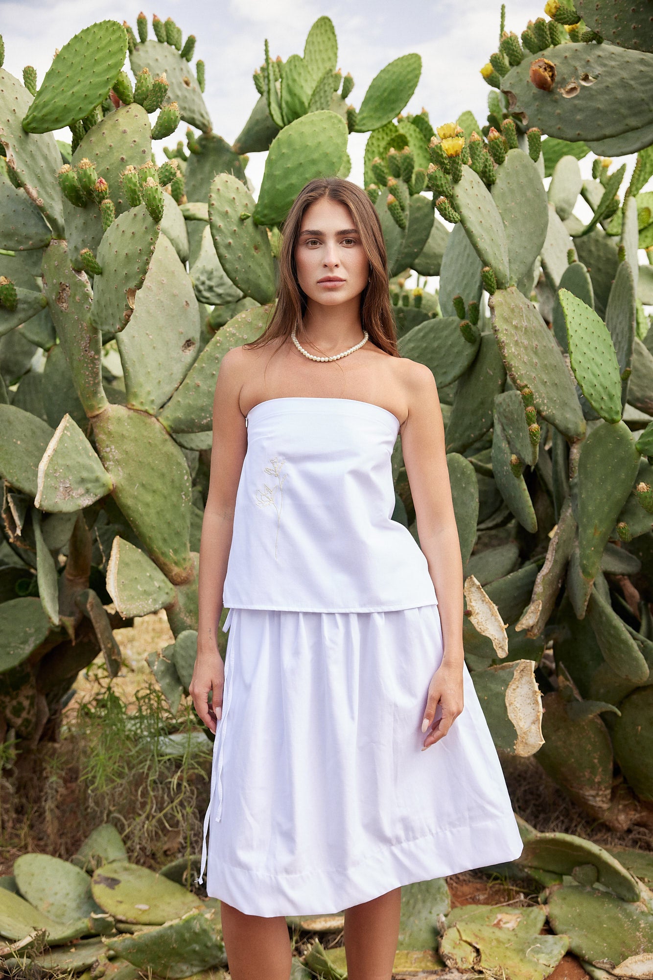 White Flower Strapless Top