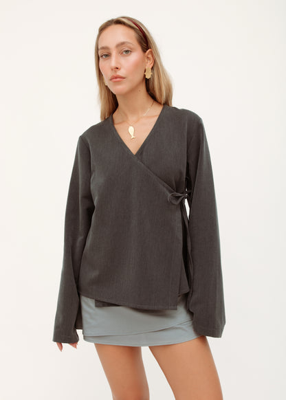 Grey Wrap Top