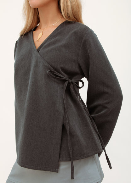 Grey Wrap Top