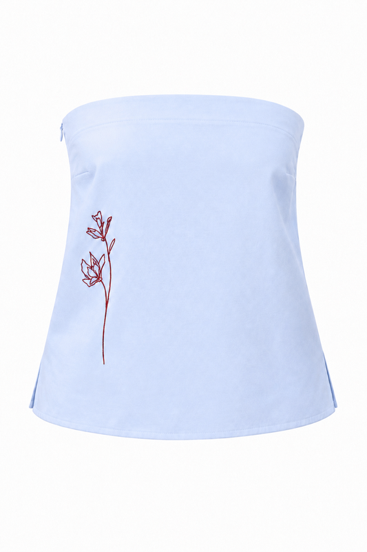 Blue Flower Strapless Top