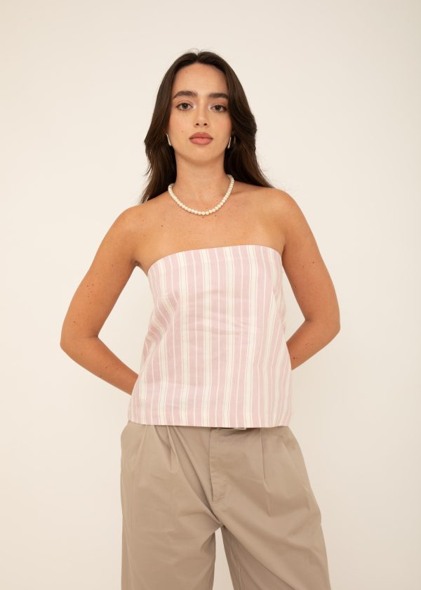 Pink stripe strapless top
